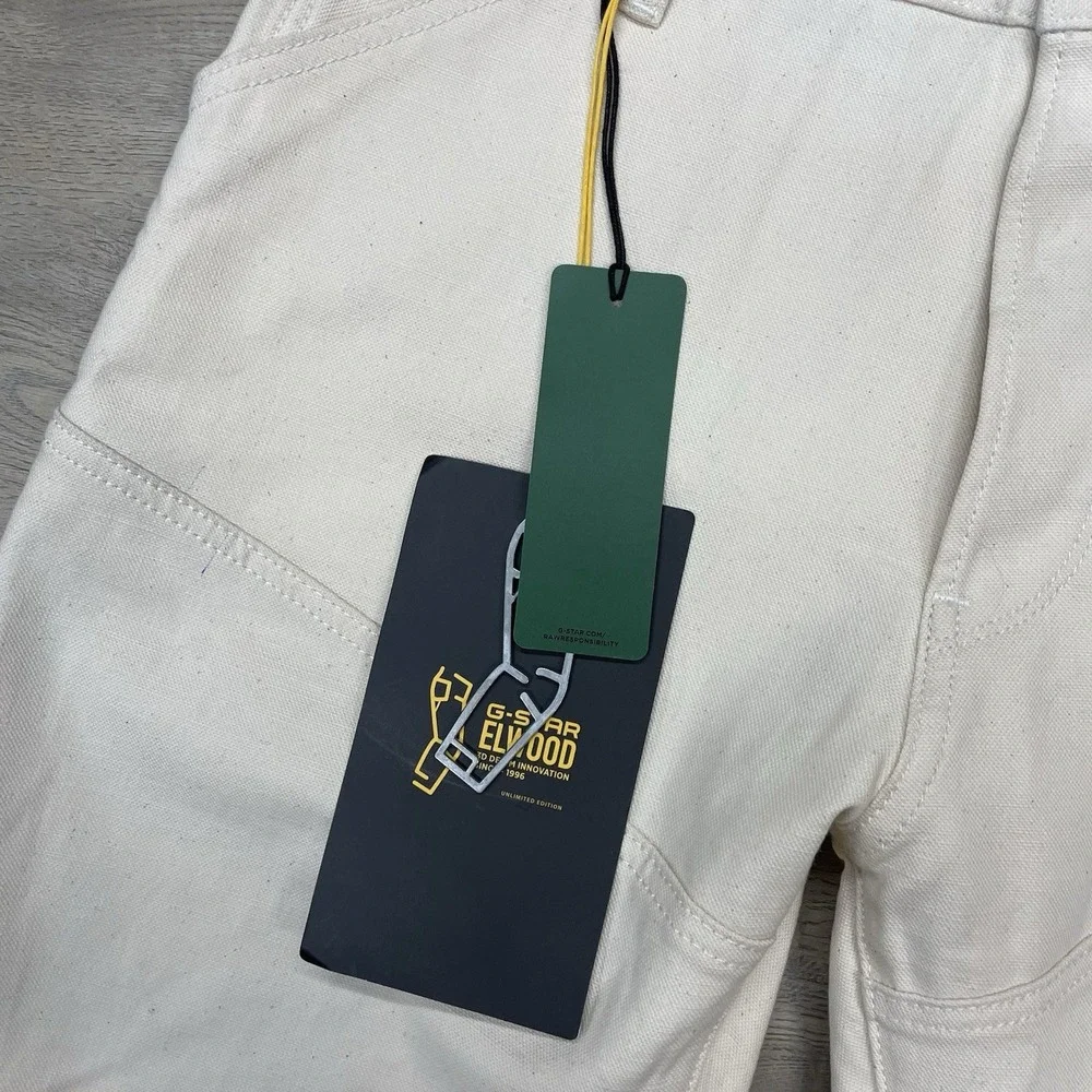 NWT G-Star Raw Elwood 5620 Jean Pants Moto Off White Men Sz 31x32 Duckman